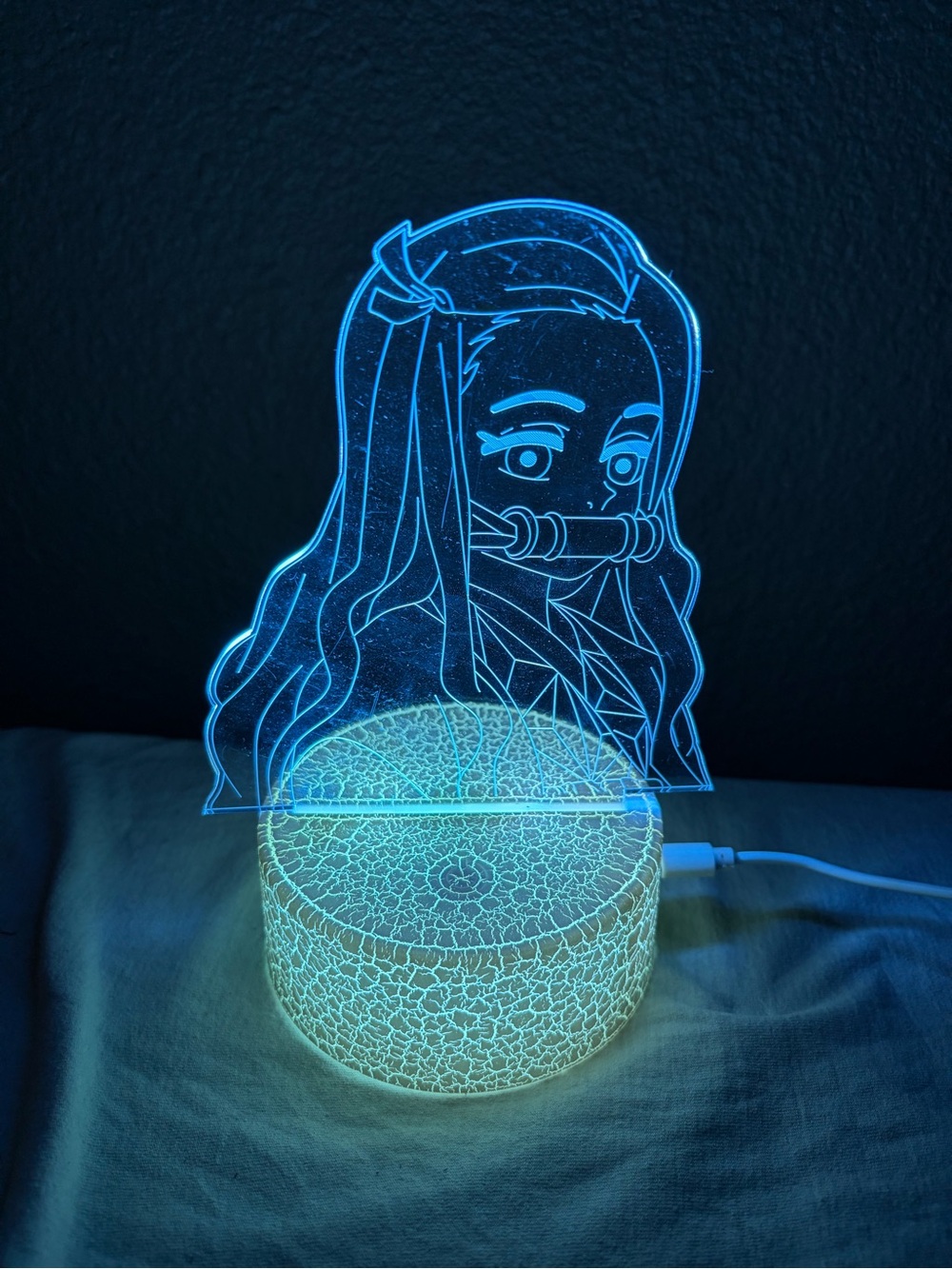 Acrylic LED Night Light with Blue Glow with a Nezuko design